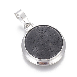 Lava Rock Natural Lava Rock Pendants, with Brass Findings, Half Round, Platinum, 23~24x19~20x8~10mm, Hole: 8x5mm