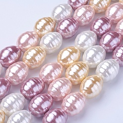 Colorful Shell Pearl Beads Strands, Oval with Screw Thread, Colorful, 16.5~17.5x13~13.5mm, Hole: 1mm, about 24pcs/strand, 15.74 inch~15.94 inch(40~40.5cm)
