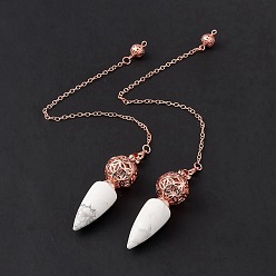 Howlite Natural Howlite Dowsing Pendulum Big Pendants, with Rack Plating Rose Gold Tone Brass Findings, Cadmium Free & Lead Free, Cone, 244x2.5mm, Hole: 1.6mm