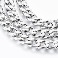 Stainless Steel Color Men Curb Chain Necklace, 304 Stainless Steel Necklaces, with Lobster Claw Clasps, Rock Style, Stainless Steel Color, 23.6 inch(60cm)