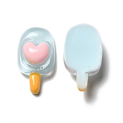 Sky Blue Translucent Resin Imitation Food Decoden Cabochons, Ice Cream with Heart, Sky Blue, 25x14x8mm