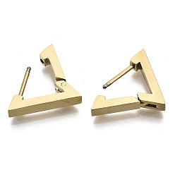 Real 18K Gold Plated 304 Stainless Steel Huggie Hoop Earrings, Triangle, Real 18K Gold Plated, 14.5x16x3mm, Pin: 0.8mm
