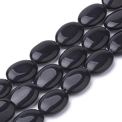 Black Stone Natural Black Stone Beads Strands, Oval, 18~18.5x13x6mm, Hole: 1mm, about 22pcs/strand, 15.7 inch
