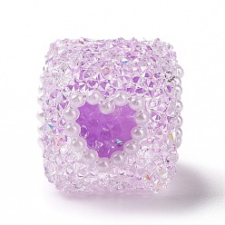Violeta Abalorios de acrílico, sin agujero / sin perforar, cubo con el corazón, violeta, 18x17x18 mm