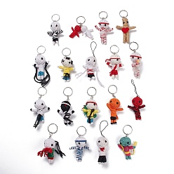 Mixed Color Cotton Thread Keychain, with Foam and Iron Key Rings, Human, Mixed Color, 9~14cm