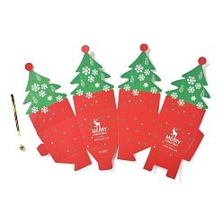 Árbol de Navidad Cajas de regalo de papel doblado de tema navideño, con alambre de hierro y campana, para regalos dulces galletas envoltura, Modelo del árbol de navidad, 9x9x15.5 cm