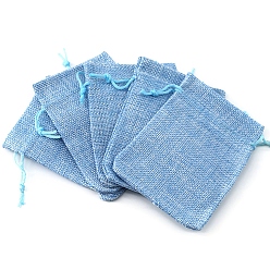 Светло-Голубой Прямоугольные мешки для хранения из мешковины, мешочки для упаковки на шнурке, Небесно-голубой, 14x10 см