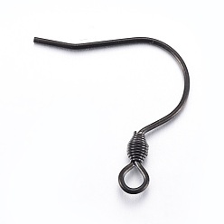 Electrophoresis Black Stainless Steel Earring Hooks, with Horizontal Loop, Electrophoresis Black, 18x18mm, Hole: 2mm, 22 Gauge, Pin: 0.6mm