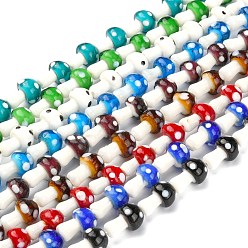 Colorful Handmade Lampwork Beads Strands, Mushroom, Colorful, 12x16mm, Hole: 1mm, about 25 pcs/strand, 16 inch