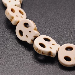 White Skull Synthetic Turquoise Beads Strands, Dyed, White, 28x25x4mm, Hole: 1mm, about 14pcs/strand, 15.7 inch