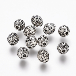 Argent Antique Perles en alliage de style tibétain, sans plomb & sans nickel & sans cadmium , ronde, argent antique, 6mm, Trou: 1.5mm