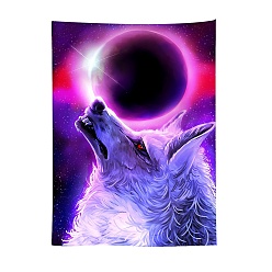 Wolf Halloween Theme Polyester Wall Hanging Tapestry, for Bedroom Living Room Decoration, Rectangle, Wolf Pattern, 1000x750mm