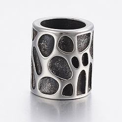 Antique Silver 304 Stainless Steel Beads, Large Hole Beads, Column, Antique Silver, 13x11.5mm, Hole: 8mm