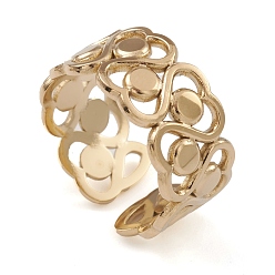 Chapado en Oro Real de 14K Revestimiento iónico (ip) 304 anillos de puño de acero inoxidable, anillo de banda ancha con huecos en el corazón para mujer, real 14 k chapado en oro, 9.7 mm, diámetro interior: 17.7 mm