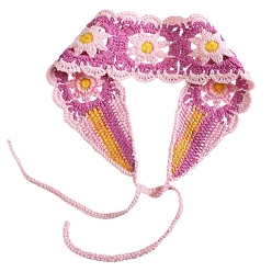 Orchid Sunflower Crochet Wool Elastic Headbands, Wide Hair Accessories for Women Girls, Orchid, 900x70mm