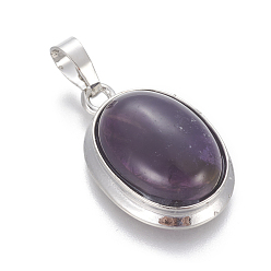 Amethyst Natural Amethyst Pendants, with Brass Findings, Oval, Platinum, 25~26x17~17.5x8~9mm, Hole: 8x5mm