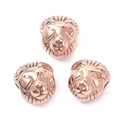 Rose Gold Ion Plating(IP) 304 Stainless Steel Beads, Lion Head, Rose Gold, 12x10.5x8mm, Hole: 2.7mm