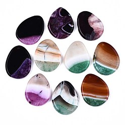 Couleur Mélangete Pendeloques de cristal agate, teint, deux tons, larme, couleur mixte, 43~47x34~36x5~8mm, Trou: 1.5mm