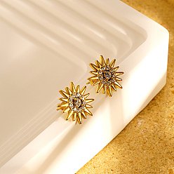 Oro 304 aretes de acero inoxidable para mujer, sol, dorado, 15 mm