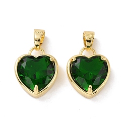 Dark Green Glass Pendants, with Golden Plated Brass Findings, Cadmium Free & Lead Free, Heart, Dark Green, 18x14.5x8mm, Hole: 4x6mm