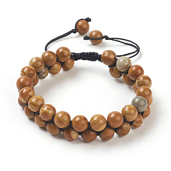 Pétrifié En Bois Bracelets de perle tressés réglables en bois pétrifié naturel, avec du fil de nylon, 2 pouces ~ 2-1/4 pouces (5~5.8 cm), 8~8.5mm