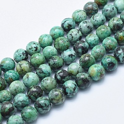 Turquoise Africaine Brins de perles turquoises africaines naturelles (jaspe), ronde, 8mm, Trou: 1mm, Environ 45 pcs/chapelet, 15 pouce (38 cm)