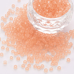 Salmón Claro 8/0 transparentes perlas de cristal de la semilla, agujero redondo, colores esmerilado, rondo, salmón claro, 3~4x2~3 mm, agujero: 0.8 mm, sobre 15000 unidades / libra