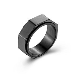 Black Plain Octagon Titanium Steel Rotating Finger Ring, Fidget Spinner Ring for Calming Worry Meditation, Black, US Size 9(18.9mm)