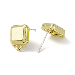 Light Gold Rack Plating Alloy Stud Earring Findings, with 925 Sterling Silver Pins and Horizontal Loops, Cadmium Free & Lead Free, Square, Light Gold, 13x10x4mm, Hole: 1.6mm, Pin: 0.6mm