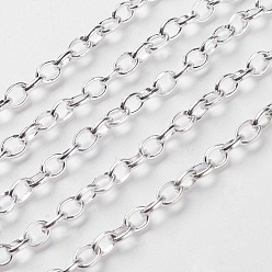 Серебро Роло железа цепи, отрыгивающие цепи, несварные, с катушкой, серебряный цвет гальваническим, 5x4x1 мм, 100 м / рулон