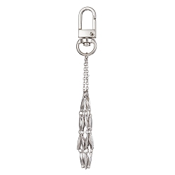 Stainless Steel Color 304 Stainless Steel Braided Macrame Pouch Empty Stone Holder for Pendant Decorations, with Alloy Swivel Clasps, Stainless Steel Color, 109mm