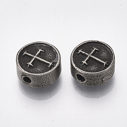Gunmetal 304 Stainless Steel Beads, Flat Round with Cross, Gunmetal, 11x5mm, Hole: 1.8mm