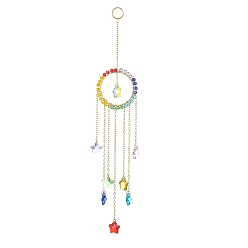 Coloré Décorations pendantes en verre enveloppées de fil de cuivre rond et étoilé, ornements suspendus en laiton, colorées, 230mm