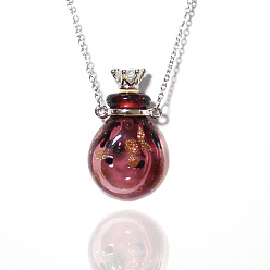 Pale Violet Red Lampwork Crown Perfume Bottle Pendant Necklace Titanium Steel 
Chains for Women, Pale Violet Red, 17.72 inch(45cm)
