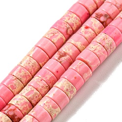 Rosa Caliente Hebras de cuentas teñidas de jaspe imperial sintético., disco, perlas heishi, color de rosa caliente, 4~4.5x2~3 mm, agujero: 0.7 mm, sobre 140~141 unidades / cadena, 14.88''~15.12" (37.8~38.4 cm)