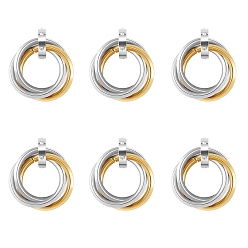 Oro & Acero Inoxidable Color 201 de enclavamiento de acero inoxidable colgantes anillo, con diamantes de imitación de cristal, acero color oro y acero, 27 mm, 6 unidades / caja