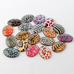 Mixed Color Leopard Print Theme Ornaments Decorations Glass Oval Flatback Cabochons, Mixed Color, 25x18x6mm