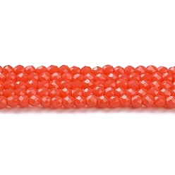 Rouge Orange Brins de perles de verre imitation jade, ronde à facettes, rouge-orange, 2x2mm, Trou: 0.6mm, Environ 184 pcs/chapelet, 14.49'' (36.8 cm)