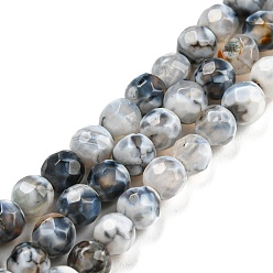 Gris Brins de perles d'agate craquelée de feu naturel teint, ronde à facettes, grises , 4mm, Trou: 0.8mm, Environ 94~95 pcs/chapelet, 14.37~14.57 pouce (36.5~37 cm)