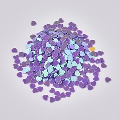 Pourpre Moyen Ornement accessoires plastique paillette / paillettes perles, pas de trou / perles non percées, cœur, support violet, 2.7x3x0.3 mm, sur 173075 pcs / livre