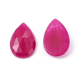 Deep Pink Natural Jade Cabochons, Faceted, Teardrop, Dyed, Deep Pink, 25x16x6mm