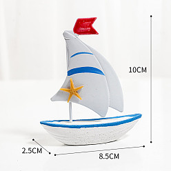 Light Blue Starfish Pattern Mini Sailboat Model Display Decoration, Wooden Miniature Sailing Boat Home Decoration, for Ocean Theme Decoration, Light Blue, 25x85x100mm