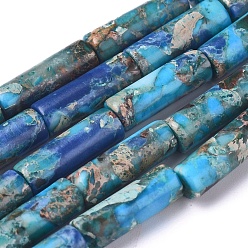 Turquoise Synthétique Brins de perles synthétiques turquoise et jaspe impérial assemblés, teint, colonne, 13x4mm, Trou: 0.7mm, environ 31 pcs / brin, 15.75 pouces (40 cm)