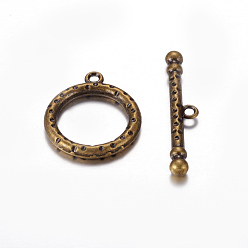 Bronze Antique Style tibétain fermoirs alliage de zinc à bascule, sans plomb, sans cadmium et sans nickel, bronze antique, anneau: 26x21 mm, Trou: 2mm, bar: 37 mm, Trou: 2mm