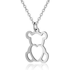 Stainless Steel Color 201 Stainless Steel Pendant Necklaces, with Cable Chains, Bear, Stainless Steel Color, 15.7 inch(40cm), 1.5mm, Bear: 18x14x1mm