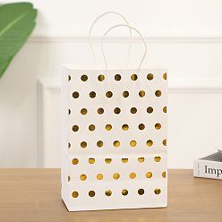 Oro Bolsas de papel rectangulares con patrón de lunares, con asas, para bolsas de regalo, oro, 8x15x21 cm