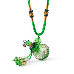 Lime Green Lampwork Perfume Bottle Pendant Necklace with Glass Beads, Essential Oil Vial Jewelry for Women, Lime Green, 17.7~25.59 inch(45~65cm)