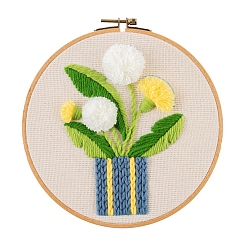 Fleur Kits de peinture de broderie de fil de bricolage de motif de fleur pour les débutants, y compris les instructions, tissu en coton imprimé, fil à broder et aiguilles, cercle à broder rond, fleur, 3mm