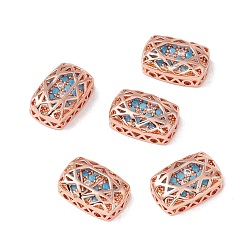 Dark Turquoise Eco-friendly Brass Micro Pave Cubic Zirconia Multi-strand Links, Rack Plating, Cadmium Free & Lead Free, Rectangle, Rose Gold, Dark Turquoise, 14x10x5mm, Hole: 1.2mm