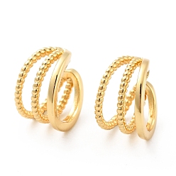 Real 18K Gold Plated Triple-Layer Brass Open Cuff Earrings for Women, Cadmium Free & Nickel Free & Lead Free, Real 18K Gold Plated, 13x14x9.5mm